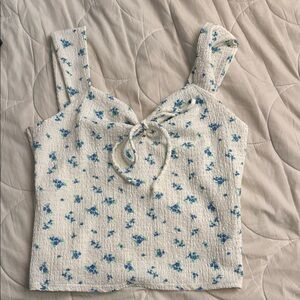 See You Monday Cream and Blue Floral Tank Top